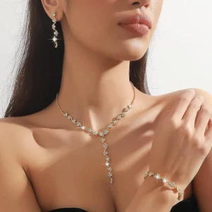 Colorful Diamond Jewelry Set Necklace Earrings Bracelet Rhinestone Necklace for Women