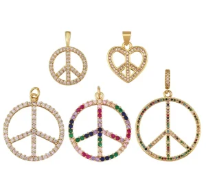 Colorful Diamond Round Peace Logo Pendant Charm