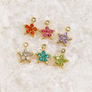 Colorful Diamond Star Pendant Charms, Gold-Plated Stainless Steel, for DIY Jewelry Making
