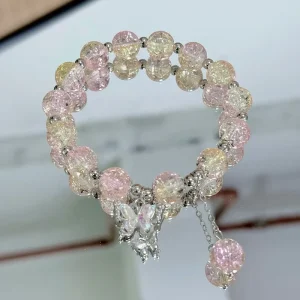Colorful Glass Jade Crystal Bead Butterfly Charm Bracelet