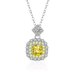 Colorful Moissanite Square-Shaped Zircon Pendant Brass Accessories