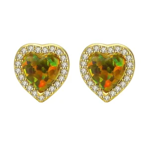 Colorful Opal Geometric 925 Sterling Silver Heart Stud Earrings
