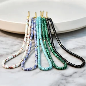 Colorful Resin Hand-Beaded Bamboo Necklace for Women Sporty Non-Fading