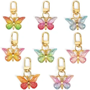 Colorful Rhinestone Butterfly Keychain Set Blue Pink Purple Gold Plated Small Crystal Purse Backpack Handbag Bag Charm Pendant