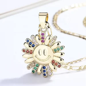 Colorful Smiling Sunflower Customizable Jewelry Custom Diamond Charm Pendants for Women