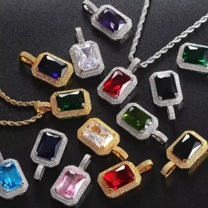 Colorful Stone Cubic Zircon Crystal Pendant Necklace