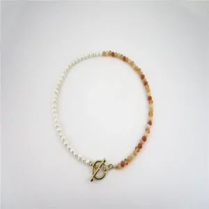 Colorful Women’s 18K Gold-Plated Alloy Link Chain Necklace with Round Freshwater Pearls