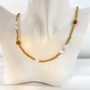 Contrasting Color Cat Eye Stone Shell Bead Collarbone Necklace, Stainless Steel, for Girls