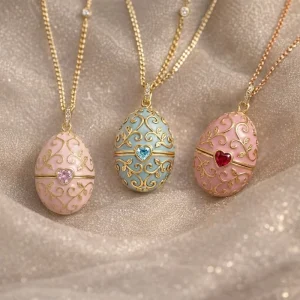 Copper Gold Plated Enamel Egg Pendant Fine Link Chain Necklace