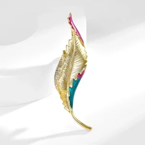 Copper Gold Plated Enamel Leaf Brooch for Gift
