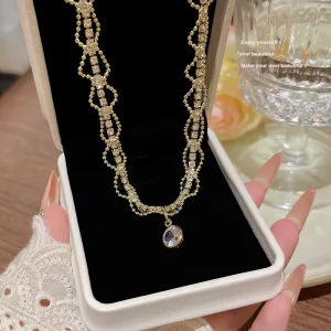 Copper Titanium Plated Link Chain Women’s Sporty Pendant Necklace