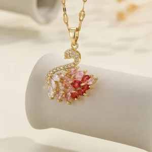 Copper Zircon Bamboo Chain 14K Gold-Plated Pendant Necklace