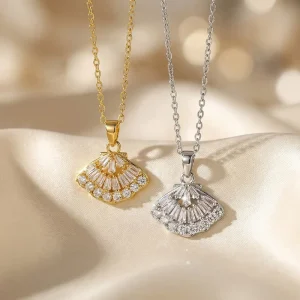 Copper Zircon Shell Necklace for Women Collarbone Chain
