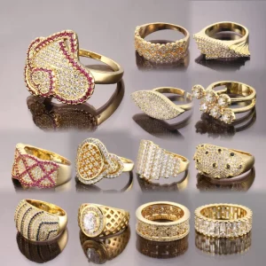 Costume Jewelry Ring, Diamond Gemstone and Zircon, 1 Gram, 18K Gold, Wedding