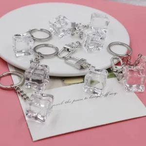 Creative 3D Summer Ice Acrylic Keychain Crystal Transparent Ice Pendant DIY Car Keychain Phone Case Charms Bag Decoration
