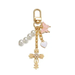 Creative Fashion Luxury butterfly Heart Shaped Pendant diamond Inlaid Cross Metal Keychain for Woman Bag Charm Promotion Gift