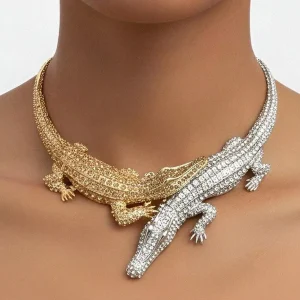 Crocodile Splicing Full-Diamond Punk Choker Necklace