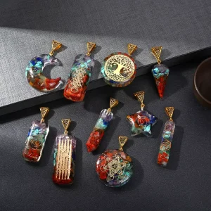 Cross Border Natural Colorful Crystal Gravel Pendant Necklace Hexagonal Column Moon Cuboid Fashion Pendants Charms
