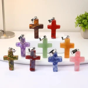 Crystal Crafts Gemstone Pendants 18x25mm Natural Stone Cross Pendants for Jewelry Making