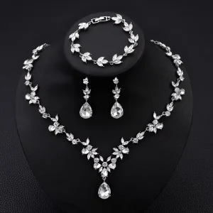 Crystal Cubic Zircon Bridal Earring and Necklace Set for Weddings and Parties