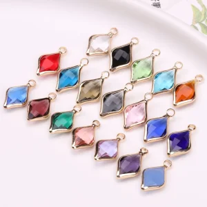 Crystal Glass Wrapped Diamond Pendant Charms with Single Ring for DIY Earrings and Necklaces