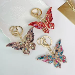 Crystal Rhinestone 3D Butterfly Metal Car and Bag Charm Keychain Pendant