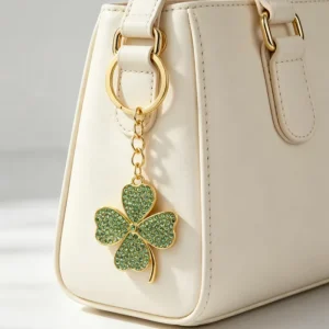 Crystal Rhinestone Clover Keychain Four Leaf Clover Metal Keyring Bag Charms Women Bag Hanging Decoration