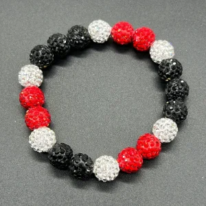 Crystal Rhinestone Disco Ball Baseball-Inspired Beaded Elastic Bracelet
