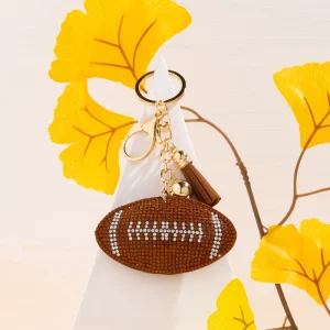 Crystal Rhinestone Football Rugby Keychain and Bag Pendant with Diamond Tassel