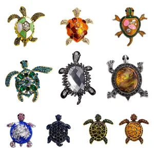 Crystal Turtle Brooch for Women, Metal Alloy