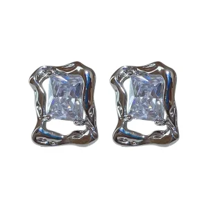 Crystal Zirconia Square Drop Clip-On Earrings Party Jewelry