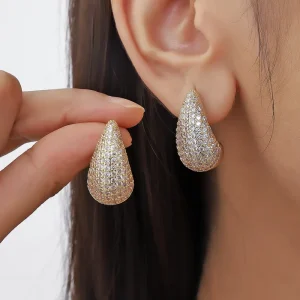 Cubic Zirconia Chunky Stud Drop Earrings Stainless Steel
