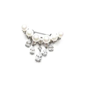 Cubic Zirconia Pearl Drop Tassel Brooches for Women, Parties and Weddings