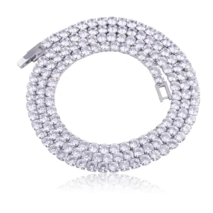 Hip Hop Cubic Zirconia Tennis Chain Necklace Stainless Steel Iced-Out Jewelry for Men and Women Waterproof