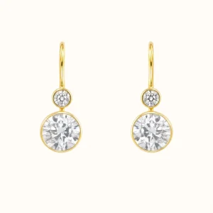 Custom 14K Yellow Gold Old European-Cut Diamond Dangle Earrings Bezel Setting