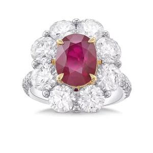 Custom 14k 18k Solid Gold Oval Ruby and Diamond Floral Halo Ring