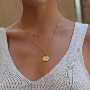 Custom 18K Gold-Plated 316 Stainless Steel Double-Layer Sun Star Engraved Round Coin Charm Pendant Necklace