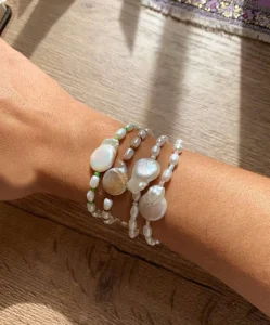 Custom 18K PVD Gold-Plated Stainless Steel Beaded Freshwater Pearl Bracelet Jewelry Set
