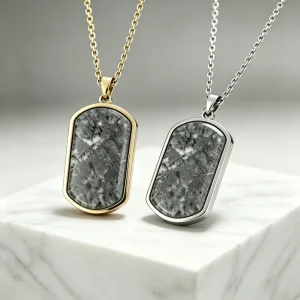 Custom 316L Stainless Steel Dog Tag Pendant Necklace with Natural Marble Inlay for Men, Factory Direct OEM ODM