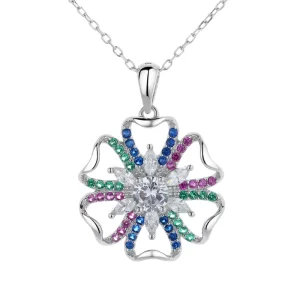Custom 925 Silver Flower Charm Pendant Necklace