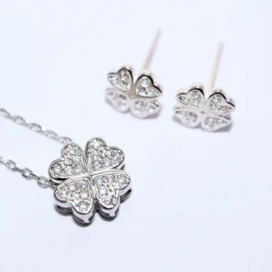 Custom 925 Silver Rhodium-Plated Cubic Zirconia Clover Jewelry Set
