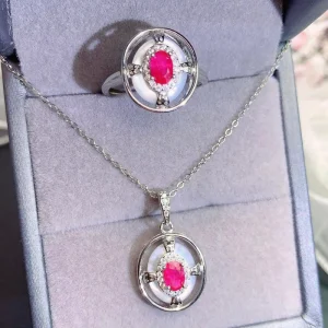 Custom 925 Sterling Silver Gold-Plated Natural Ruby Jewelry Set for Women’s Engagement