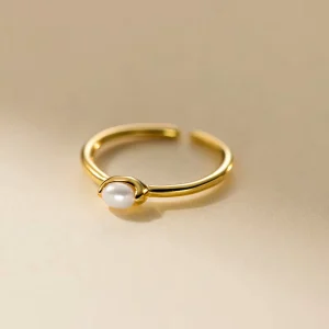 Custom 925 Sterling Silver Gold-Plated Open Natural Baroque Pearl Ring