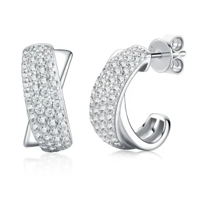 Custom 925 Sterling Silver Moissanite Pavé Hoop Earrings S925 Push Back Curved Hoop Fine Jewelry for Women