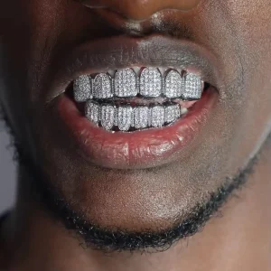 Custom 925 Sterling Silver Moissanite Teeth Grillz Iced Out Vampire Fangs Top & Bottom
