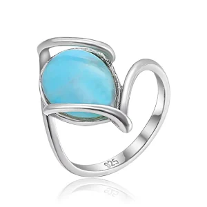 Custom 925 Sterling Silver Ring with Natural Larimar Gemstone for Women