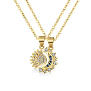 Custom 925 Sterling Silver Sun and Moon Couple Necklace Jewelry Set