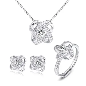 Custom 925 Sterling Silver Zircon Gold Plated Rings Necklace Earrings Jewelry Set for Women Engagement Anniversary