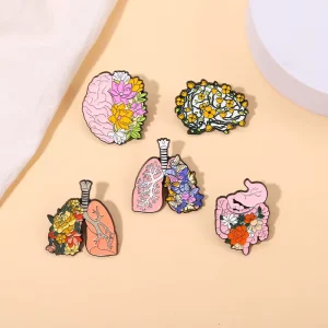 Custom Anatomical Floral Enamel Pins, Organ and Flower Metal Brooch Pins