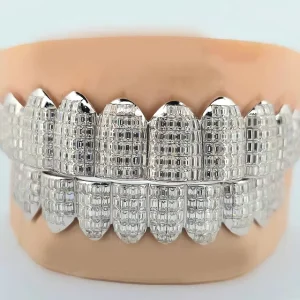 Custom Baguette Violet Gemstone 10-on-10 Iced-Out Moissanite 925 Silver Hip-Hop Teeth Jewelry Set Grillz